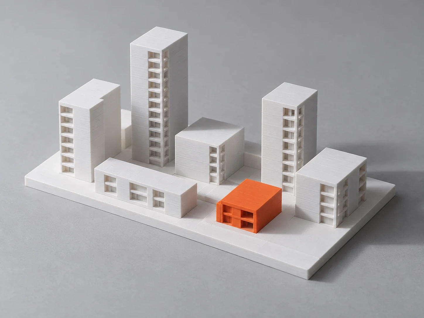 AI-created concept visual of a white architectural massing model